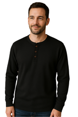 Men's Long Sleeve Henley Top with Ribbed Texture