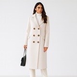 Damen langer Mantel mit doppelter Knopfleiste – elegant & zeitlos