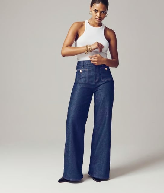 Pantalon Marin Taille Haute avec Boutons Dorés