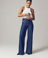 Pantalon Marin Taille Haute avec Boutons Dorés