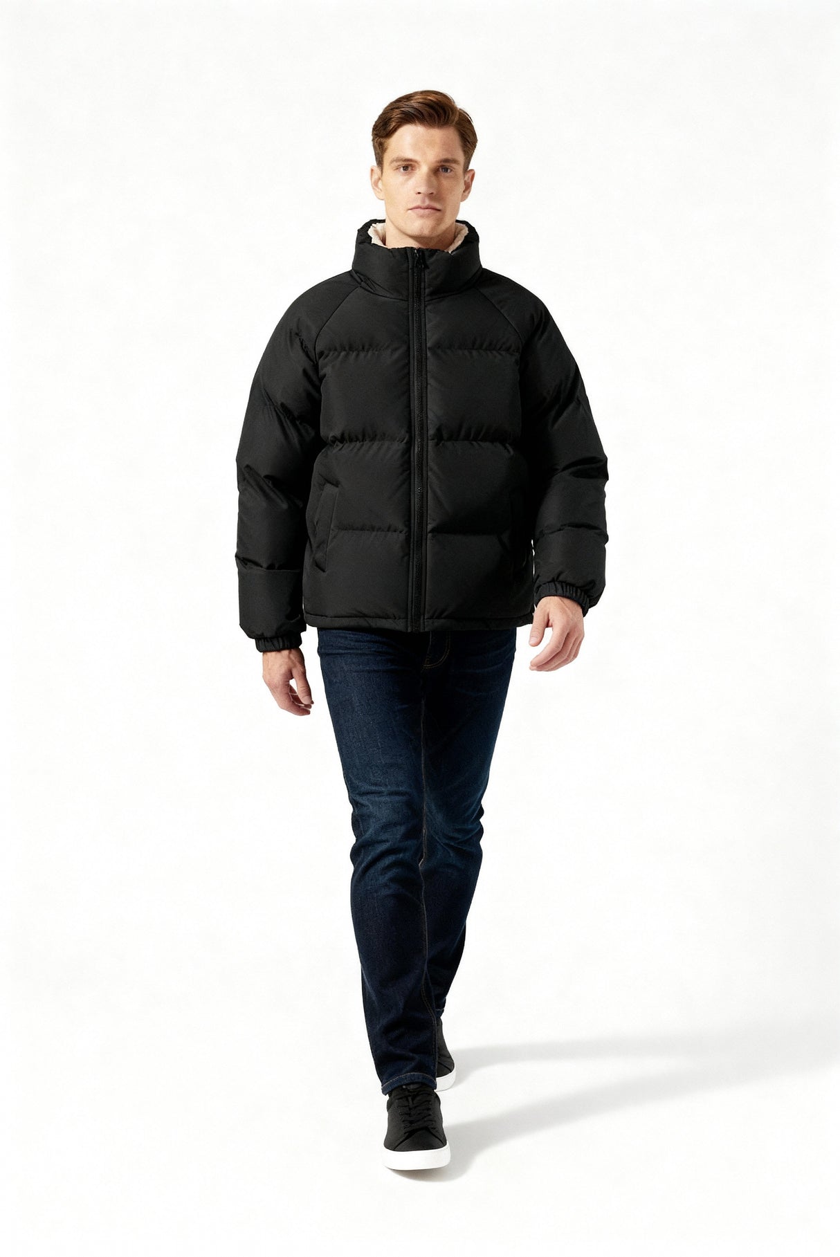 Gepolsterte Herren-Winterjacke – Warmer Mantel mit Stehkragen und Futter