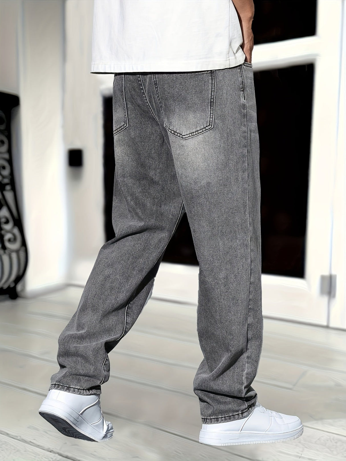 Herrenjeans lockerer Schnitt – Graue Denim-Hose im Casual-Stil