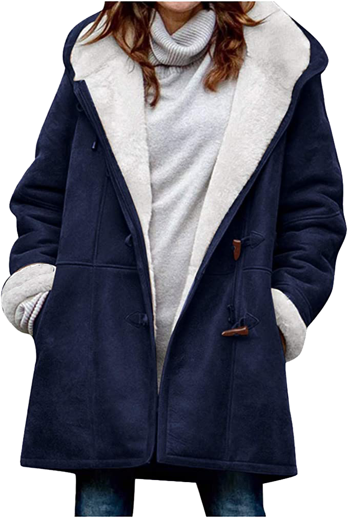 Damen-Wintermantel – Warme Sherpa-Jacke mit Kapuze und Knebelverschluss