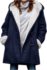 Damen-Wintermantel – Warme Sherpa-Jacke mit Kapuze und Knebelverschluss
