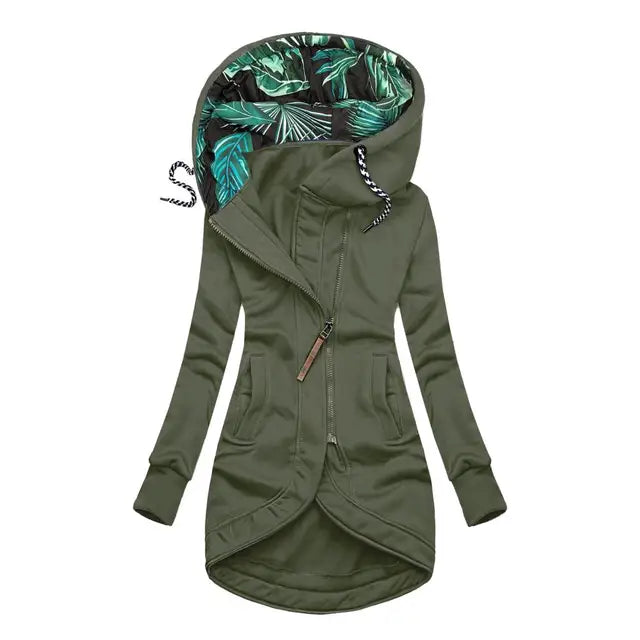 Damen langer Mantel mit Kapuze – eleganter Wickelstil & Komfort