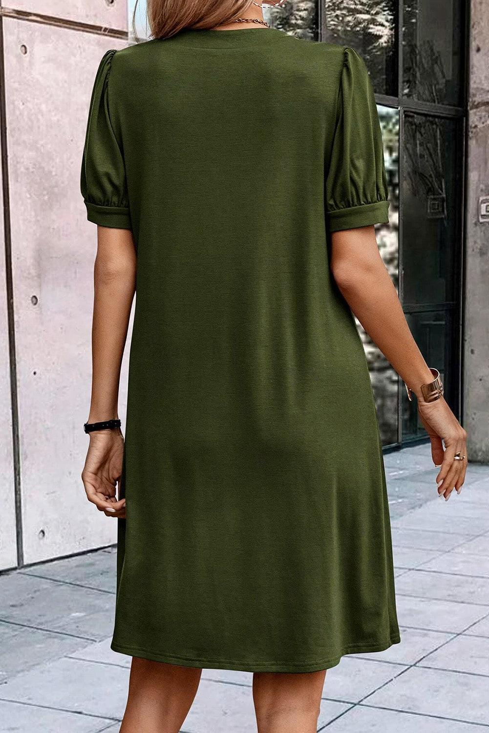 Robe Droite Élégante Cintrée avec Manches Bouffantes pour Femmes