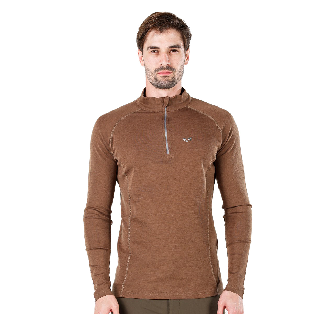 Langarm-T-Shirt aus 100% Merinowolle mit ¼-Reißverschluss