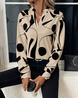 Elegant Blouse with Stand-up Collar and Print