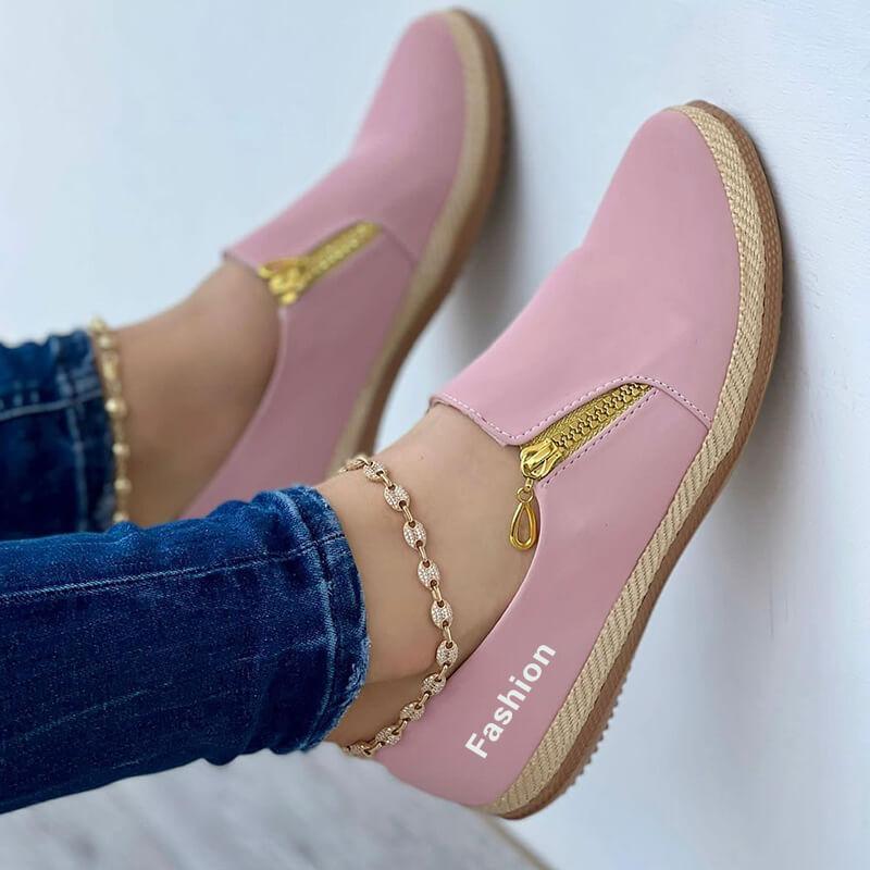 Bequeme flache Schuhe aus PU mit Reißverschluss
