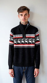Men's Winter Sweater with Nordic Pattern – Comfortable Half-Zip Sweatshirt