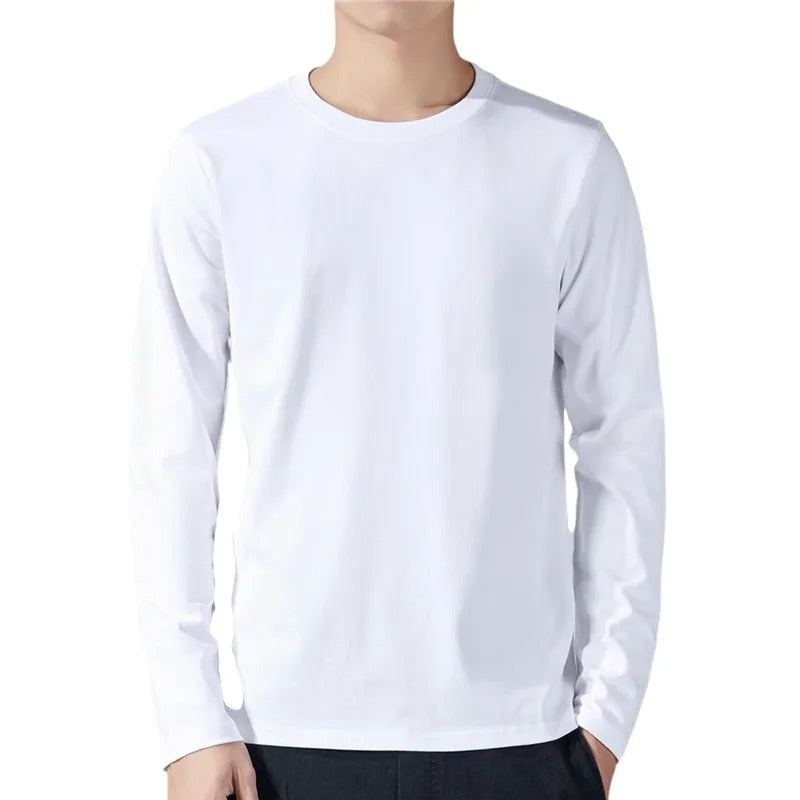 T-shirt à manches longues pour hommes en coton respirant avec col rond