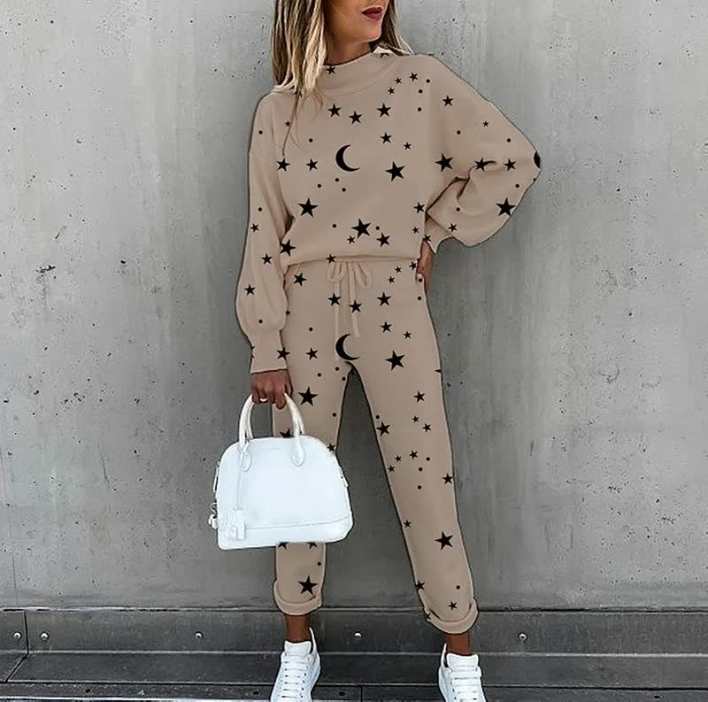 Damen-Loungewear-Set – Weiches zweiteiliges Set mit Sternenmuster