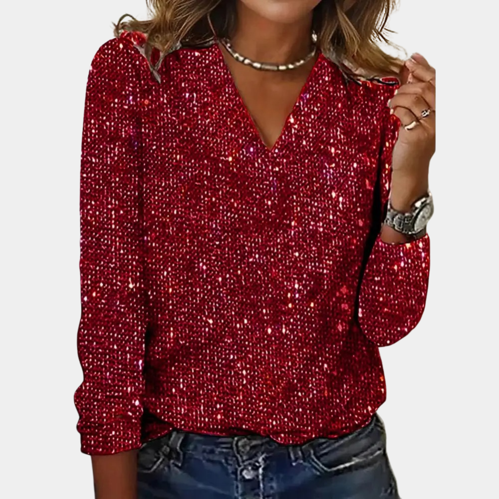 Top Pailleté Femme avec Sequins et Col en V