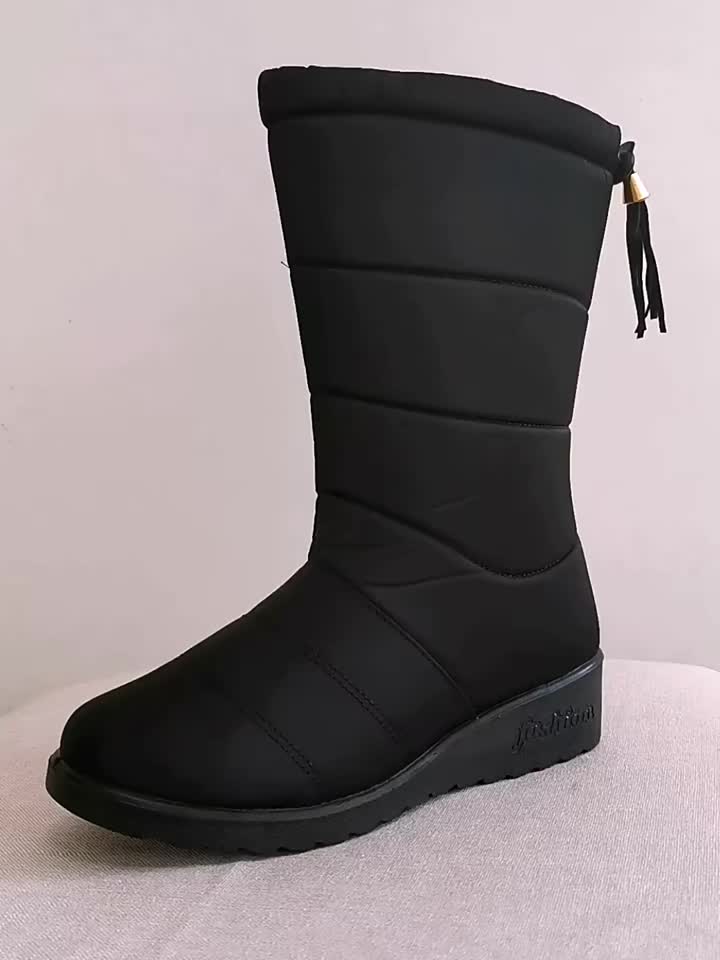 Bottes d’hiver femme doublées – Bottes chaudes antidérapantes avec cordon de serrage