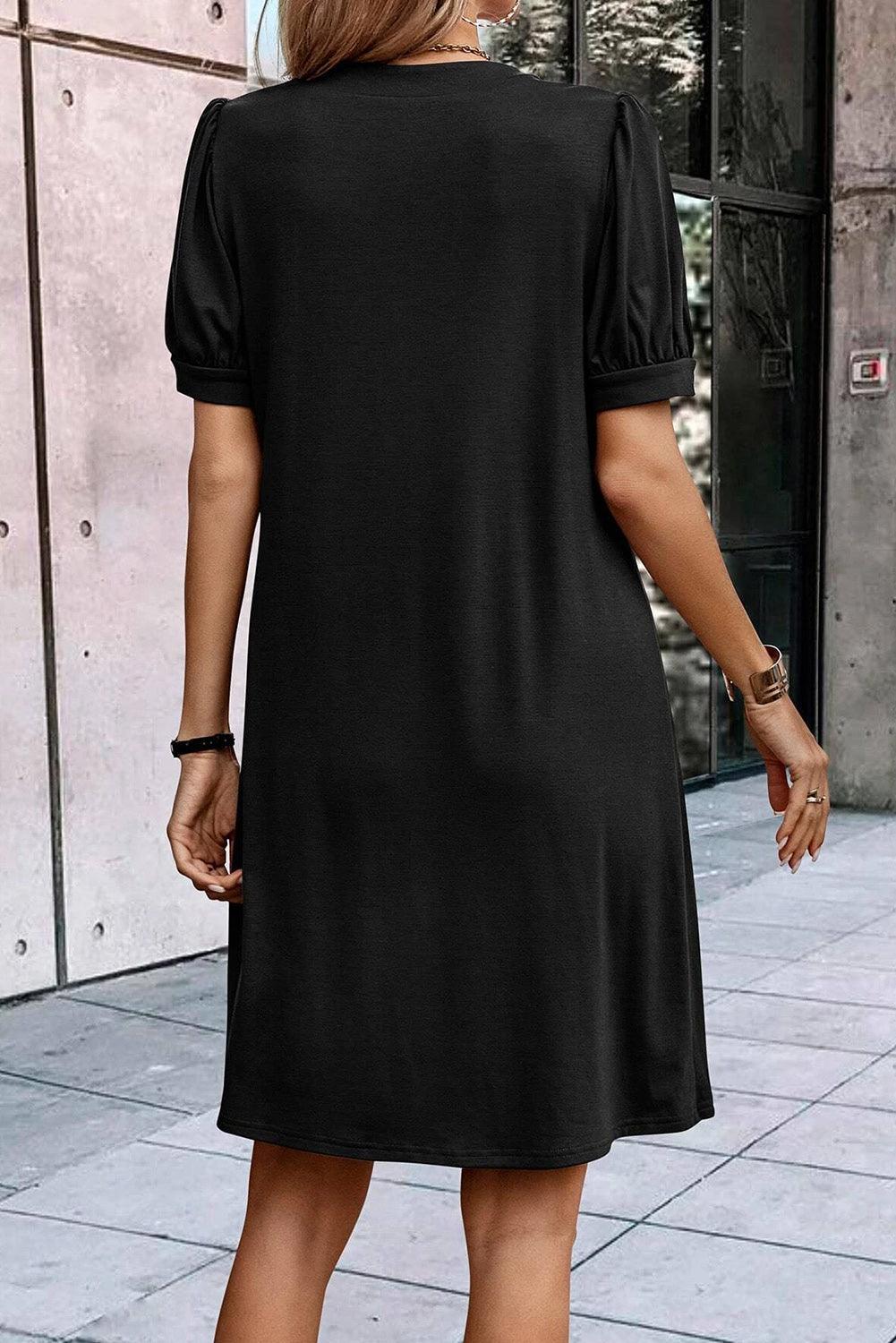 Robe Droite Élégante Cintrée avec Manches Bouffantes pour Femmes