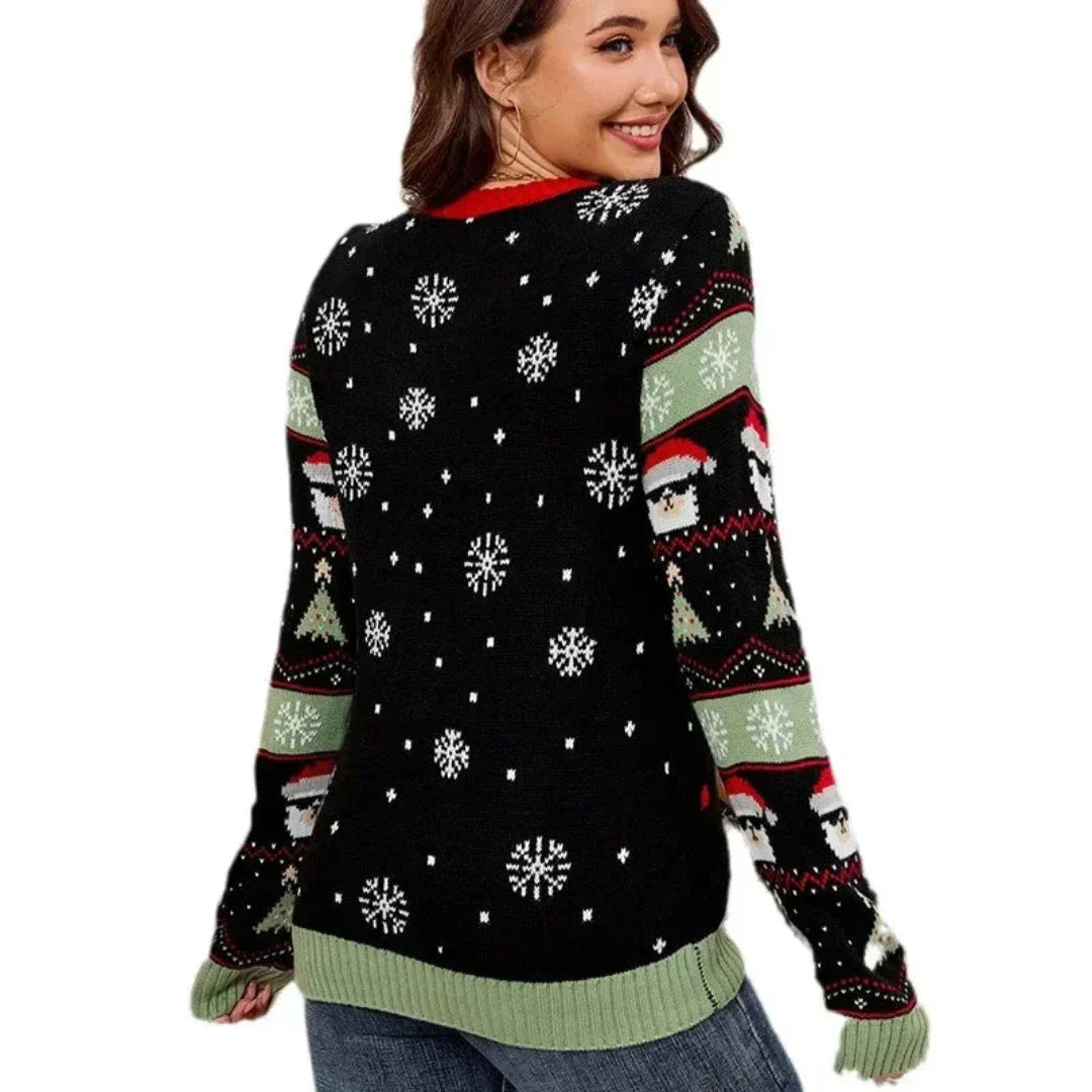 Pull de Noël Femme – Sweat d’Hiver avec Chien et Sapin de Noël Imprimé