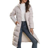 Damen langer Wintermantel – warme gesteppte Jacke mit Kapuze