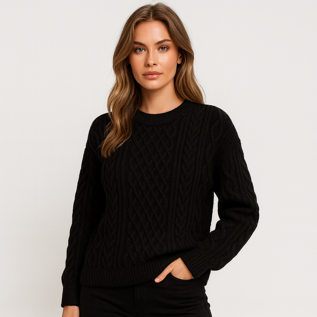 Sweter damski z dzianiny z wzorem warkocza – ciepły, miękki i elegancki