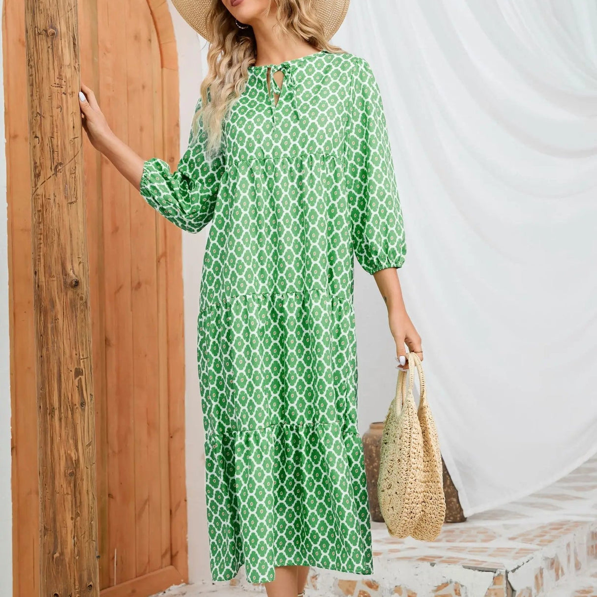 Robe longue verte pour femme – Maxi robe d'été en tissu léger
