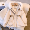 Damen Wintermantel mit Pelzkragen – Elegante warme Jacke mit Gürtel