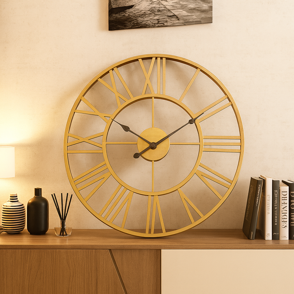 Industrielle Wanduhr mit römischen Zahlen – moderner Retro-Stil