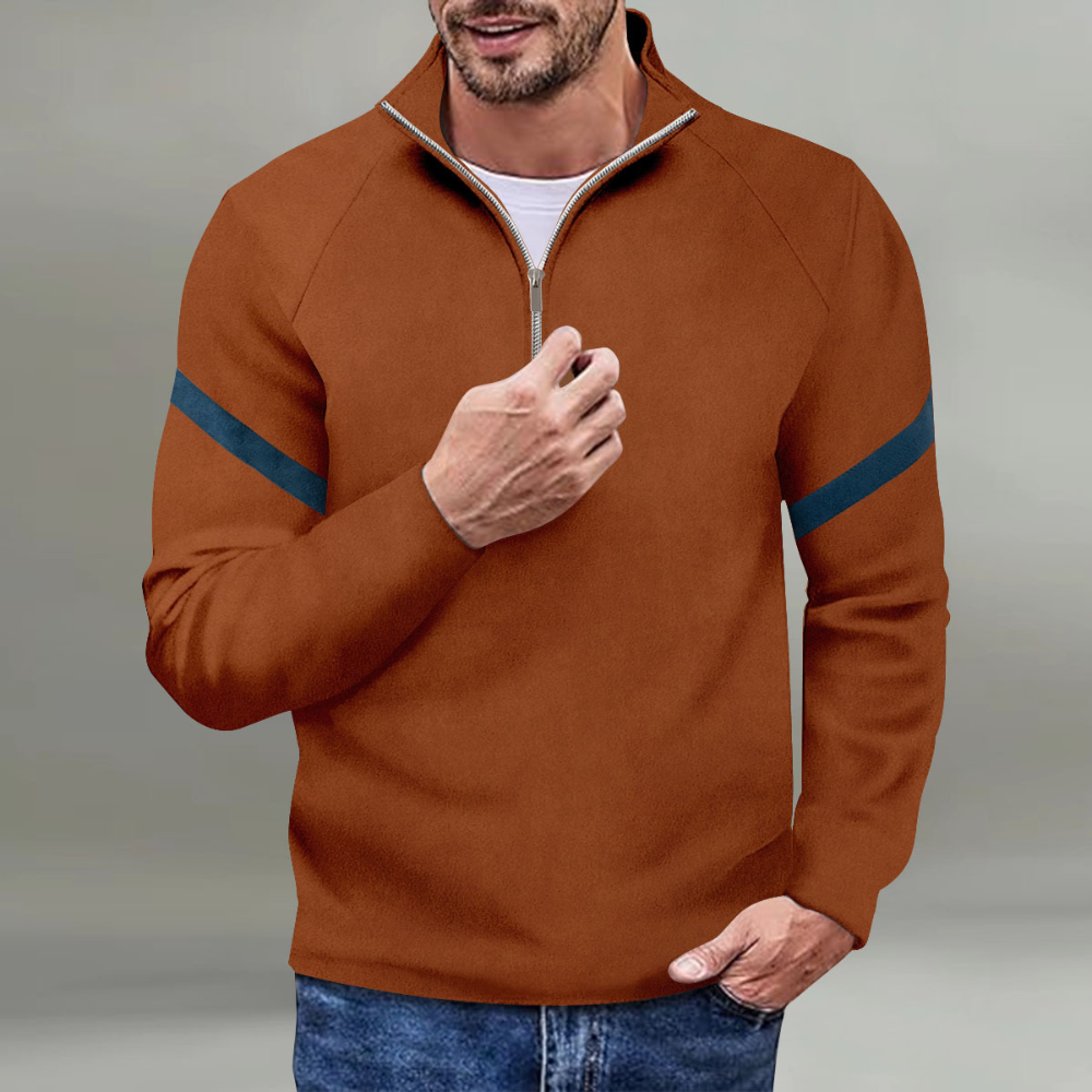 Herrenpullover mit halbem Reißverschluss – Sportlicher Sweatshirt mit gestreiftem Detail