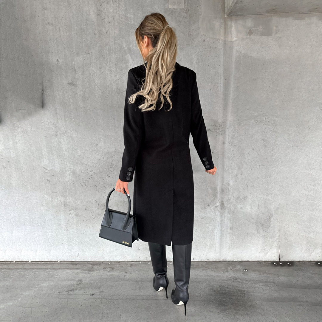 Manteau d'automne élégant pour femmes à double boutonnage en mélange de laine
