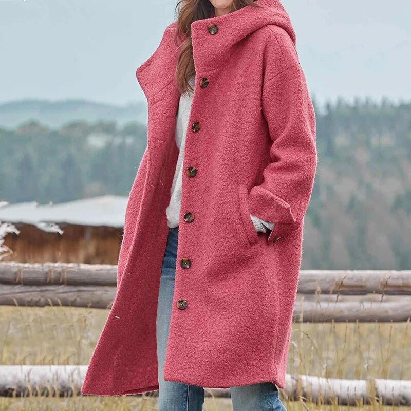 Langer Damenmantel mit Knöpfen – Eleganter warmer Herbstmantel