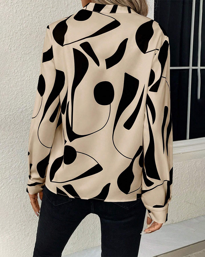 Elegant Blouse with Stand-up Collar and Print