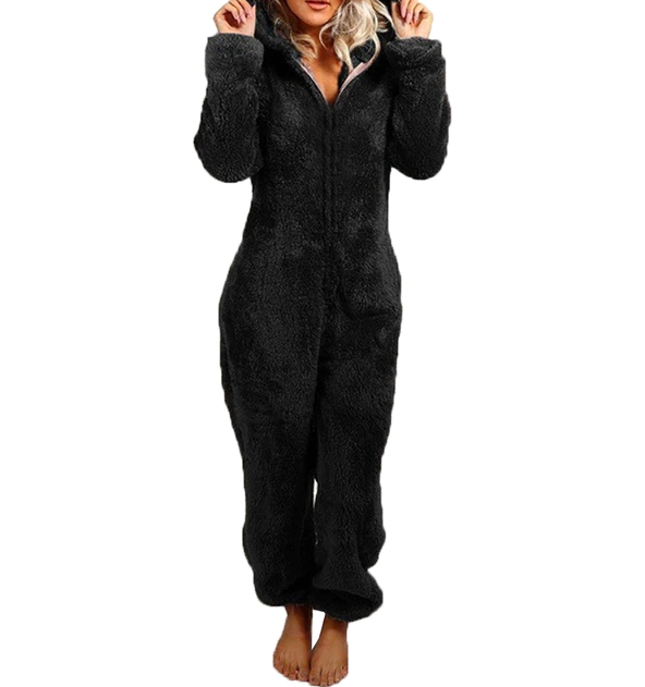 Fleece-Overall für Damen – Kuscheliger warmer Pyjama mit Kapuze