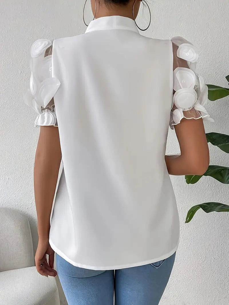 Elegante Bluse mit Schleifendetail und 3D-Tüllärmeln