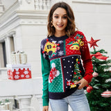 Weihnachts-Pullover Damen – Winter-Pullover Patchwork mit Festlichem Muster