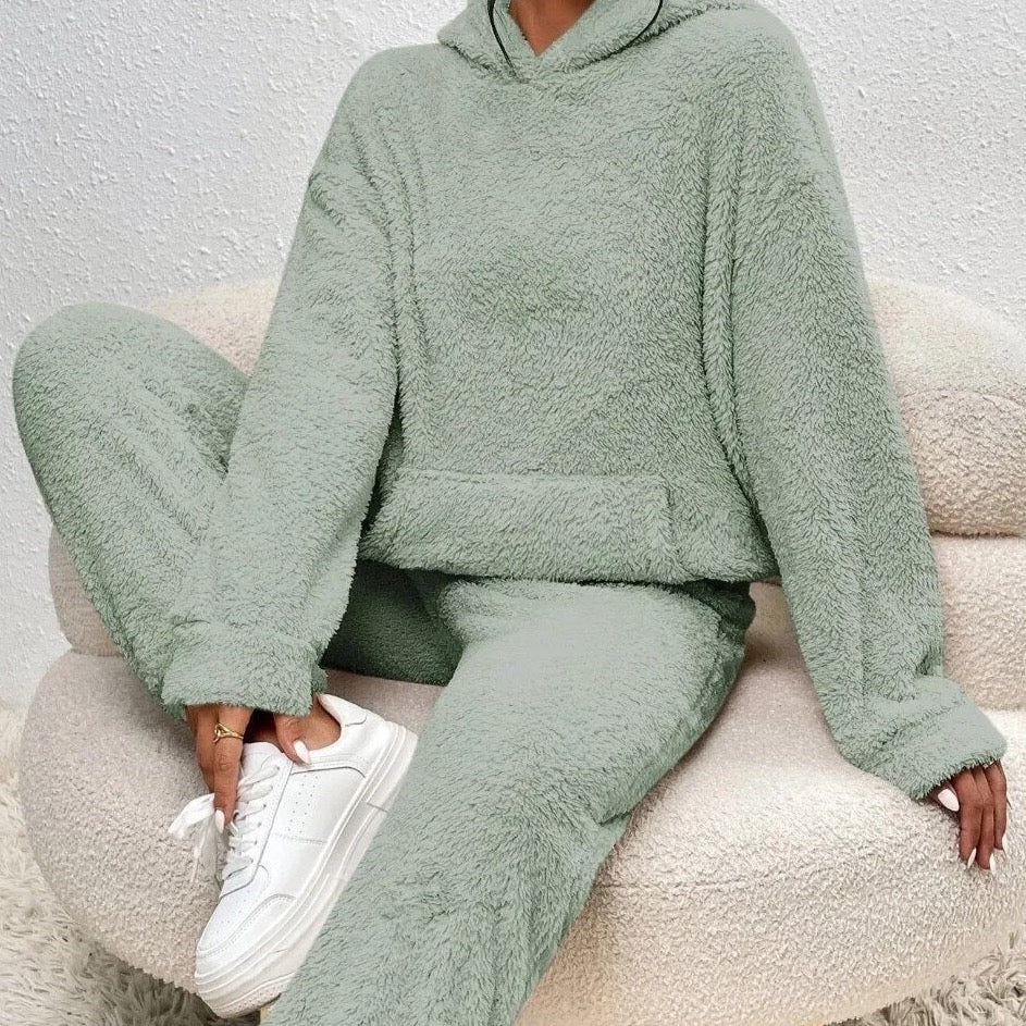 Damen-Teddy-Hausanzug mit Kapuze – weich, warm und bequem