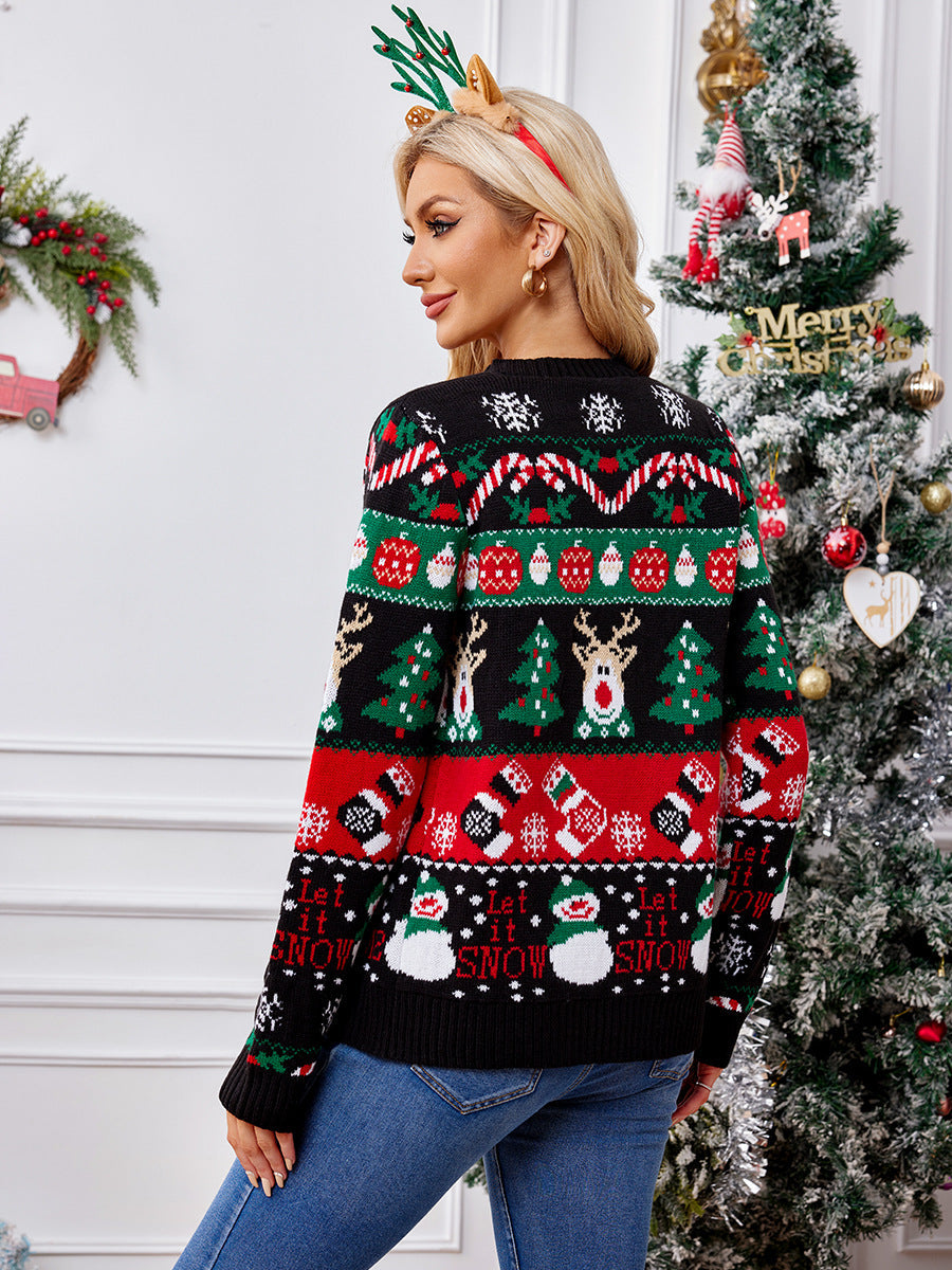Women's Christmas Cardigan – V-Neck Sweater with Festive Winter Pattern