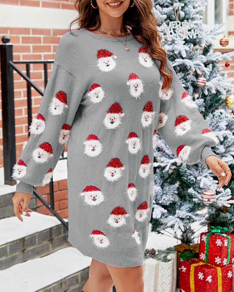 Weihnachts-Pulloverkleid für Damen – Langes Winterkleid mit Weihnachtsmann-Motiv