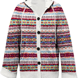 Langer Damenweste mit Kapuze aus Strick – Warmer Cardigan