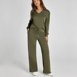 Damen-Loungewear-Set – Bequemes zweiteiliges Set mit V-Ausschnitt