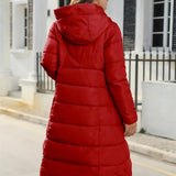 Damen langer Wintermantel – warme gesteppte Jacke mit Kapuze