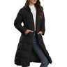 Damen langer Wintermantel – warme gesteppte Jacke mit Kapuze