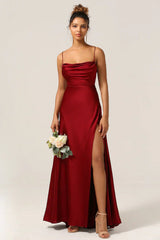 Satin-Abendkleid mit drapiertem Ausschnitt und Rückenausschnitt