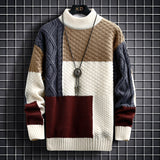 Men's patchwork sweater – elegant warm casual knit sweater