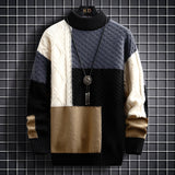 Men's patchwork sweater – elegant warm casual knit sweater