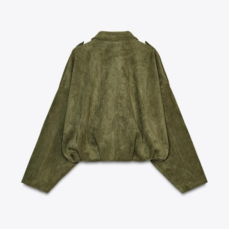 Elegante Wildlederjacke in Olivgrün für den Frühling