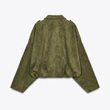 Elegante Wildlederjacke in Olivgrün für den Frühling