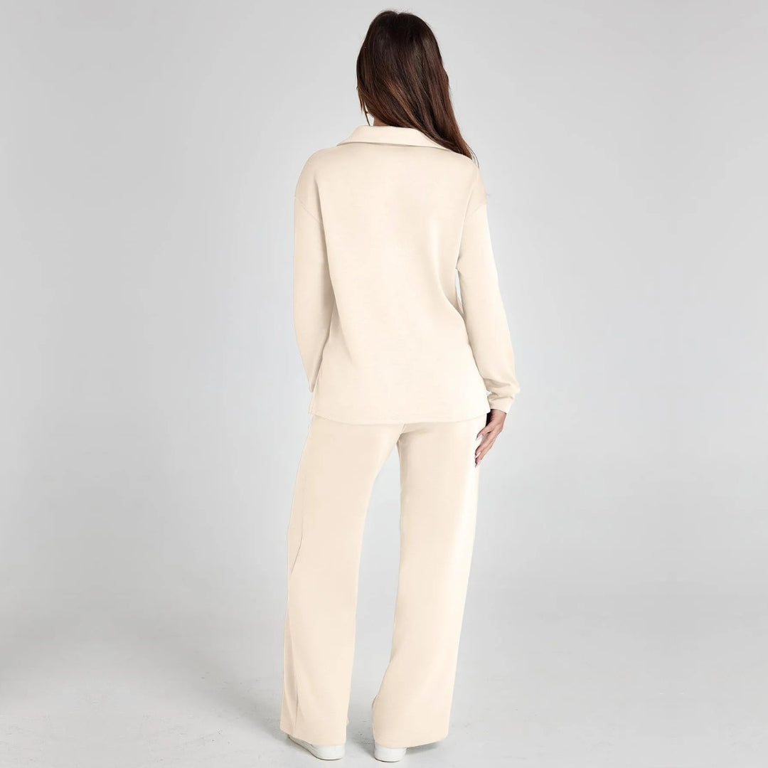 Damen-Loungewear-Set – Bequemes zweiteiliges Set mit V-Ausschnitt