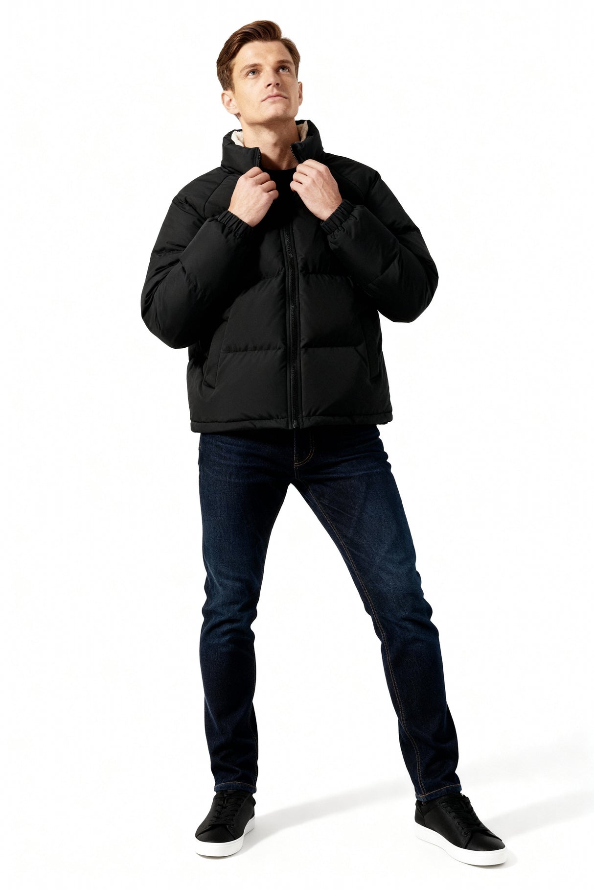 Gepolsterte Herren-Winterjacke – Warmer Mantel mit Stehkragen und Futter