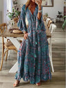Robe Maxi Femme - Col V - Manches Longues - Style Bohème