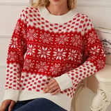 Weihnachts-Pullover Damen – Roter und weißer Winterpullover mit Schneeflockenmuster