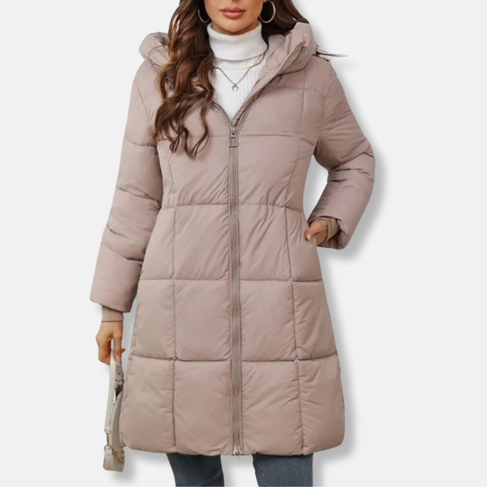 Lange gesteppte Damenjacke – Warme Winterjacke mit Kapuze