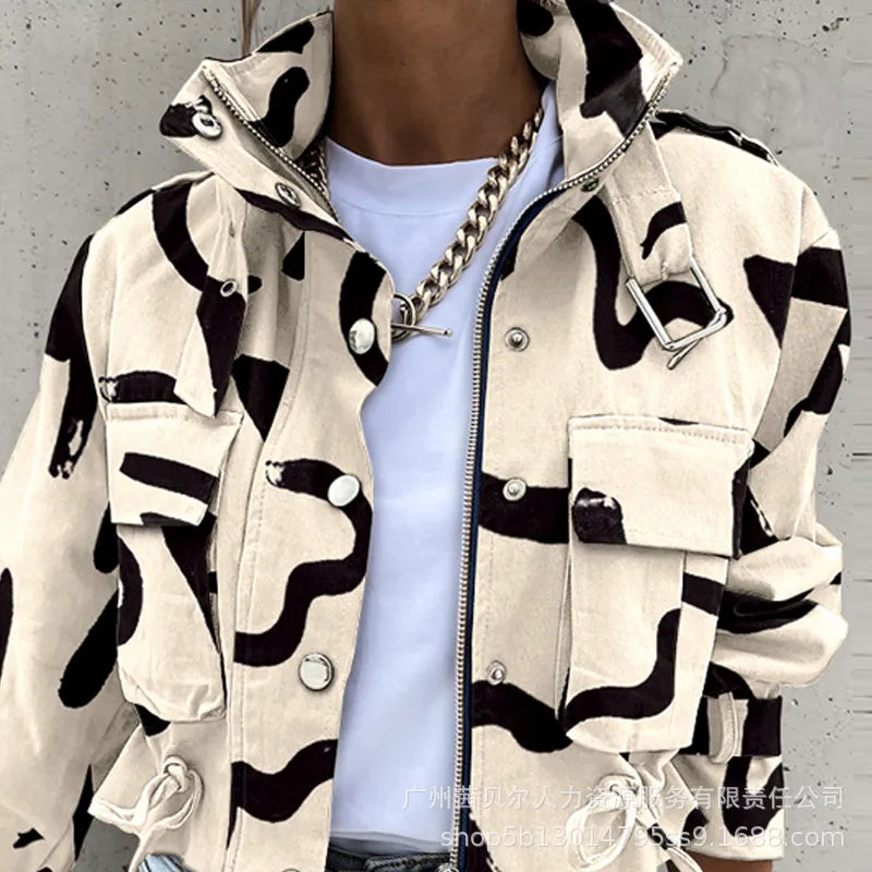 Blouson bomber d'été court pour femmes avec poches et col montant